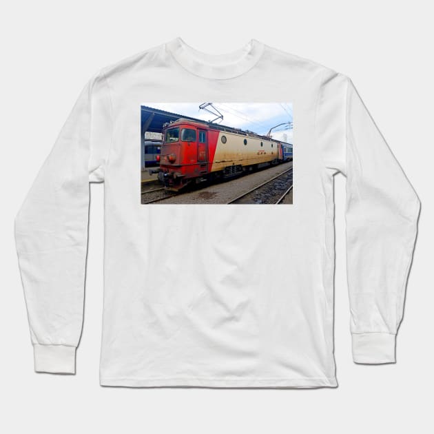 Romanian loco at Bucharest station Long Sleeve T-Shirt by Random Railways